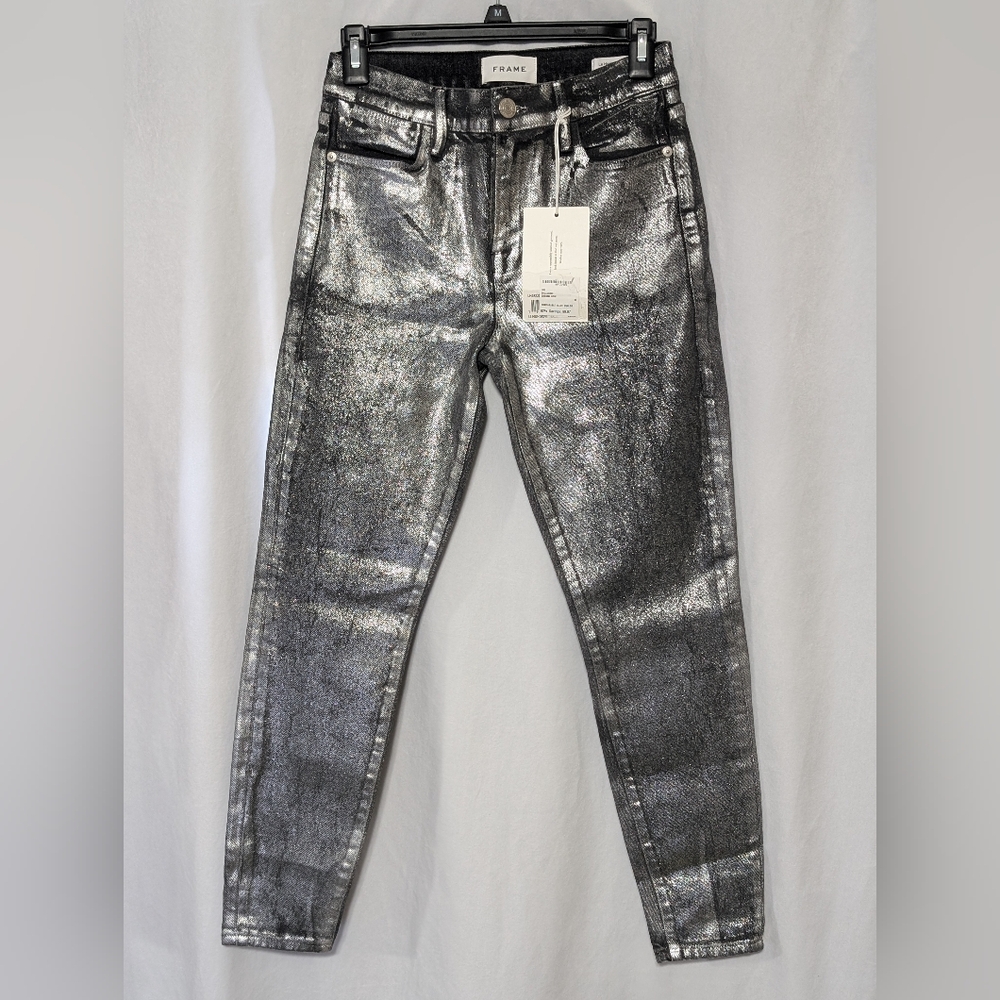 NWT Frame Le High Skinny Cropped Jeans In Chrome Noir Size 25
